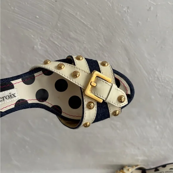 Christian Lacroix Black and White Polka Dot Kitten Heel Mules - Picture 4 of 9